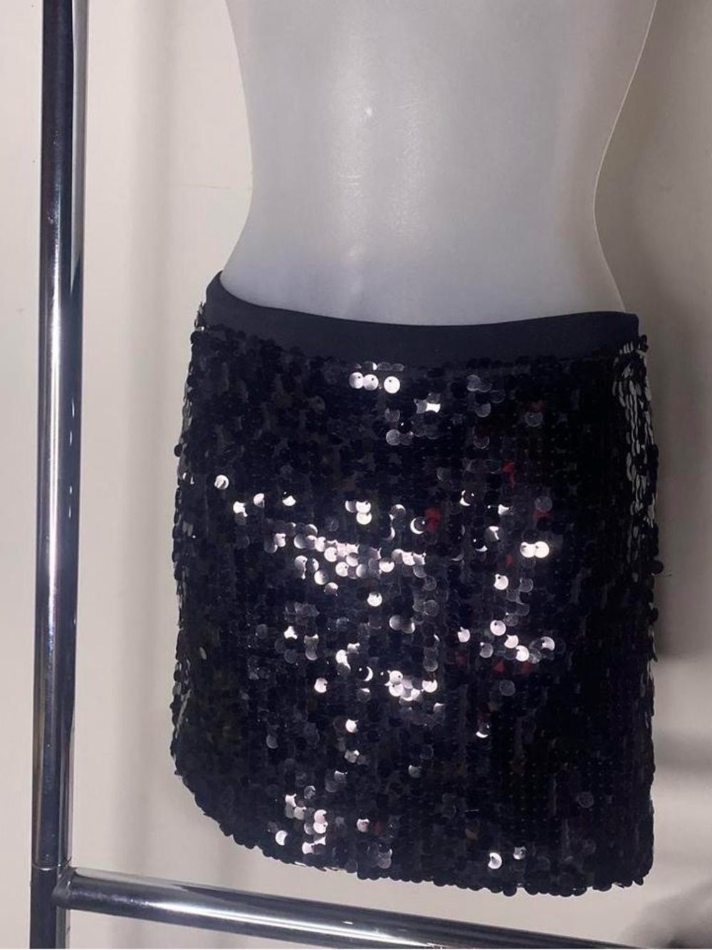 Made in USA 90s Black Sequin Mini Skirt - Women